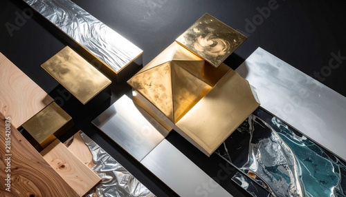 Modern Geometric Wood and Mirror Art Installation
