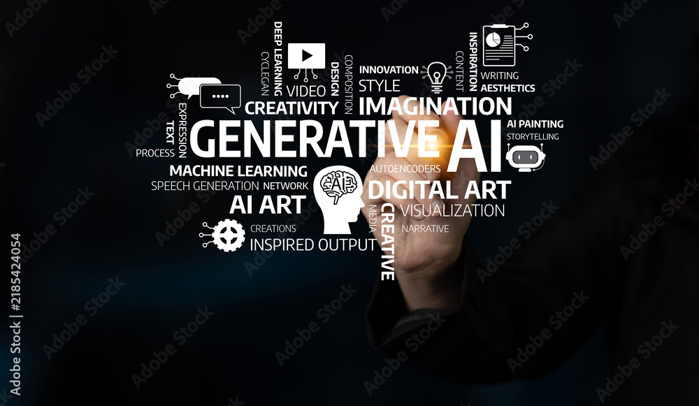 Obraz premium This image visually captures the essence of generative AI, highlighting concepts like creativity and technology in digital art and visualization methods, inspiring innovative thought. Tessel