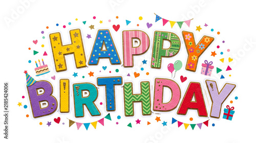 Playful Colorful Happy Birthday Font Graphic