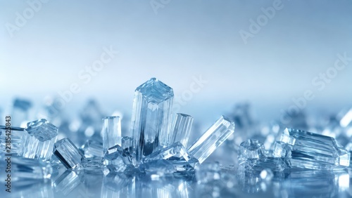 Sparkling Blue Ice Crystals Abstract Frozen Background