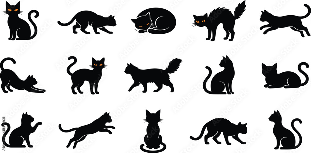 Obraz premium Black cat silhouette sitting in front of the moon vector design.