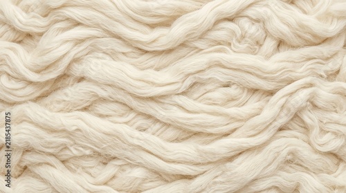 Creamy beige raw wool yarn texture background