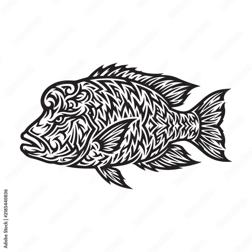 Fototapeta premium Tribal Tattoo Logo Fish Design for Branding and Identity.