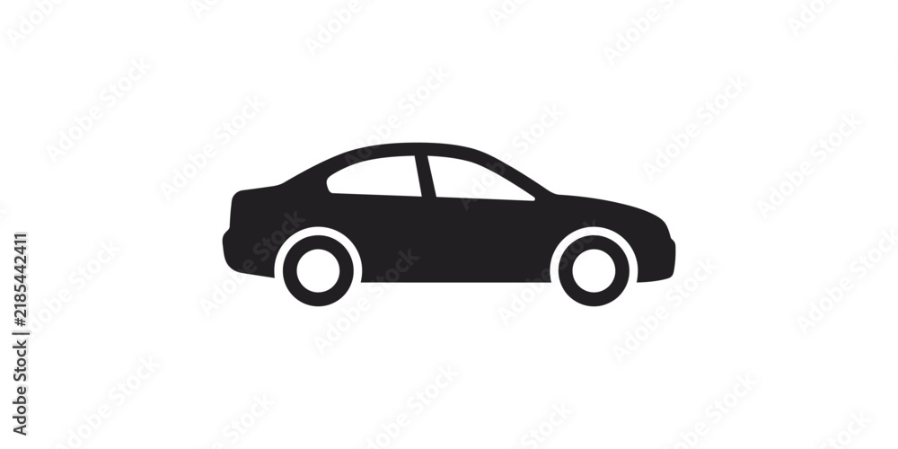 Naklejka premium Minimalist black silhouette icon of a passenger sedan car.