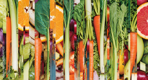 Vibrant assortment of fresh fruits and vegetables in a colorful display