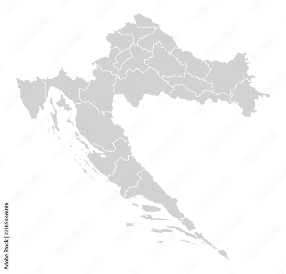 Obraz premium Grey with White Outline Croatia Map with District Borders European Country