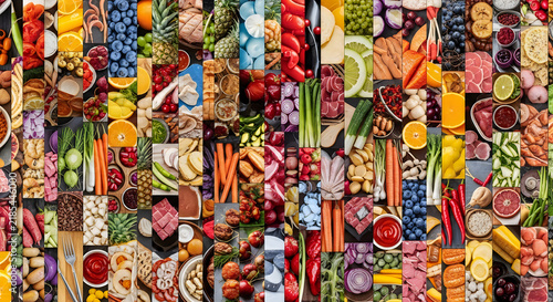 Vibrant mosaic of fresh fruits and vegetables a colorful and healthy arrangement