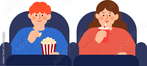 People Watching Movie in Cinema Theater Flat Vector Illustration