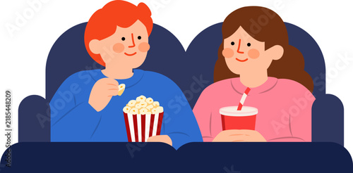 Couple Watching Movie Together in Cinema Theater Flat Vector Illustration