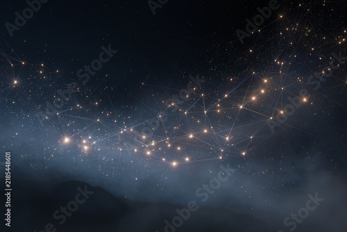Starry sky constellation network with guiding lines for navigation background and cosmic map banner design