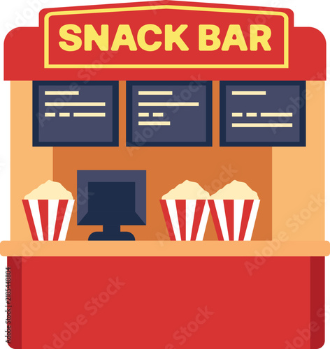 Movie Theater Snack Bar Cinema Concession Stand Flat Vector Illustration