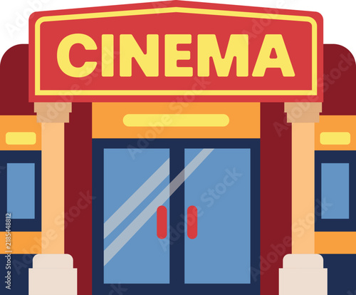 Movie Theater Cinema Building Entertainment Flat Vector Illustration