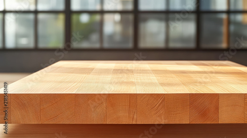 Close up of low wooden table showcasing smooth surface and warm tones, perfect for any setting