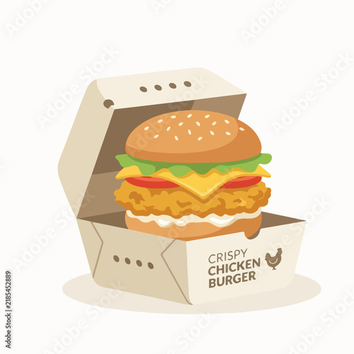 Crispy Chicken Burger Box Illustration