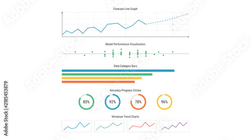 Принти на полотні Comprehensive infographic showcasing multiple data charts and trends for dashboard style analysis and comparative performance visuals