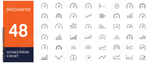 Canvastavla Speedometer gauge icon set featuring black outline strokes for performance measurement data visualization and dashboard analytics applications