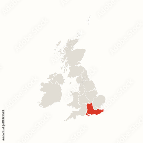 South East Highlighted in Red on United Kingdom and Ireland Map