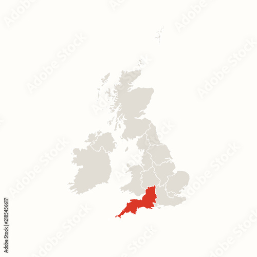 South West Highlighted in Red on United Kingdom and Ireland Map