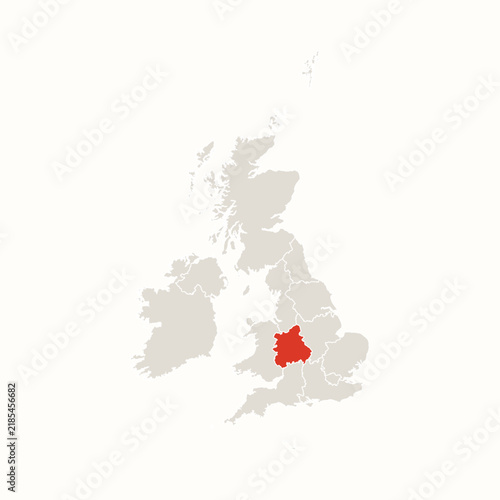 West Mid lands Highlighted in Red on United Kingdom and Ireland Map