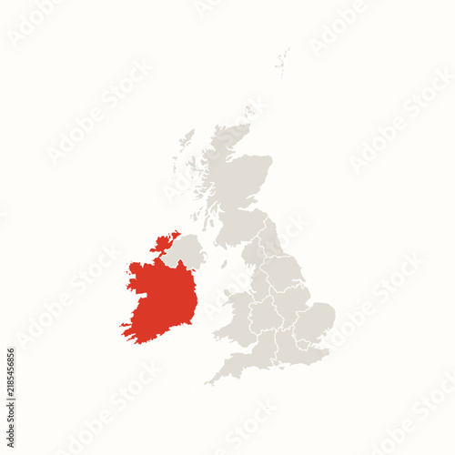 Ireland Highlighted in Red on United Kingdom and Ireland Map