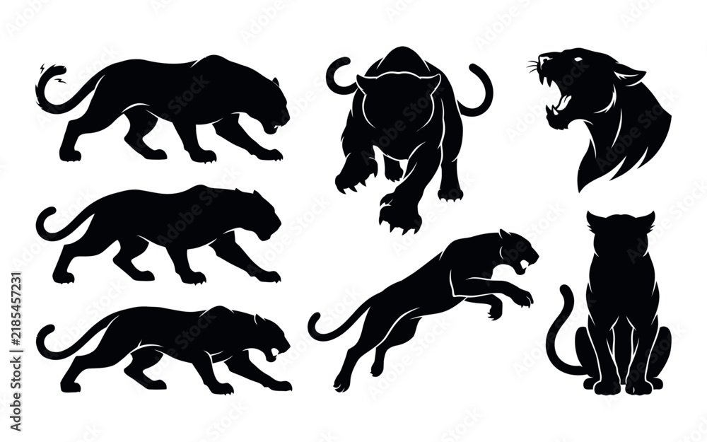 Obraz premium Dramatic black panther collection a series of bold and striking feline figures in silhouette