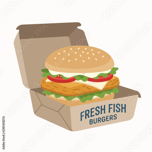 Fresh Fish Burger Box Illustration