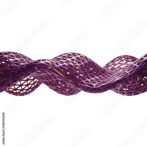 Highly reflective, undulating abstract geometric lattice, biomimicry-inspired, with dramatic amethyst purple shadows and luminous gold highlights on a transparent studio background, concept of dynamic