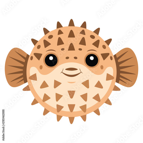 Obraz na plátně Cute pufferfish or globefish with thorns featuring funny Japanese round blowfish