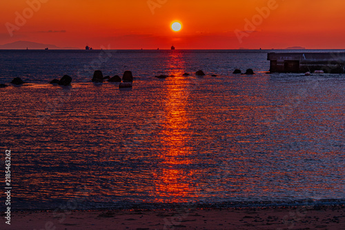 夕空と海