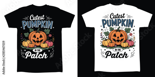 Cutest Pumpkin in the Patch Halloween Autumn Pumpkin Harvest Vintage Vector Illustration