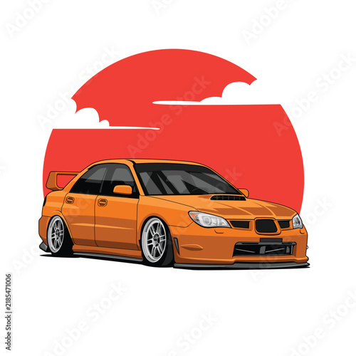 JDM car sunset background vector illustration