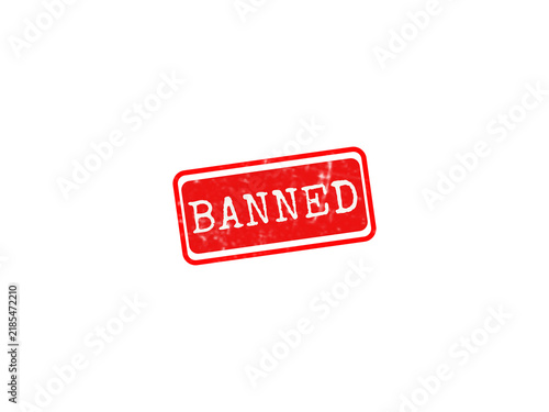 A red rectangular rubber stamp with a distressed, textured BANNED text overlay, perfect for graphic design projects requiring a bold warning sign