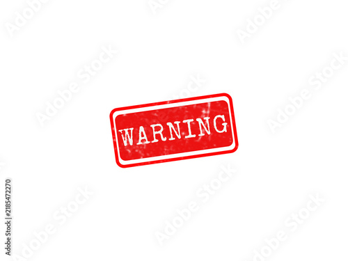A vibrant red warning stamp with a textured, distressed surface and white typography, ideal for safety design projects