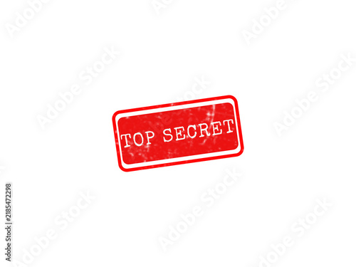 A vibrant red rectangular Top Secret rubber stamp with a distressed, weathered texture, perfect for adding a confidential mark to documents