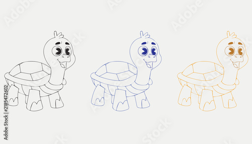 Cute Cartoon Turtle Character Line Art Vector Set for Kids Coloring Book