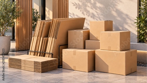 Cardboard Shipping Boxes and Packing Supplies in Small Business Store