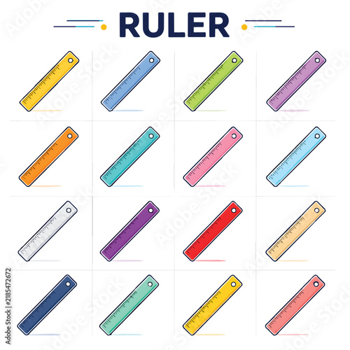 Ruler Measuring Tool Line Art Icon, Measurement Scale and Length Indicator Vector Illustration