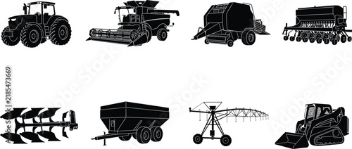 Foto Agricultural Machinery Silhouette Collection Featuring Farm Equipment and Heavy