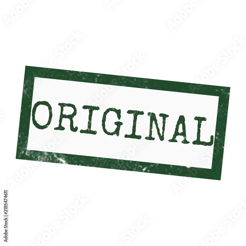 A dark green distressed rubber stamp with the word original, featuring a vintage textured effect for branding designs