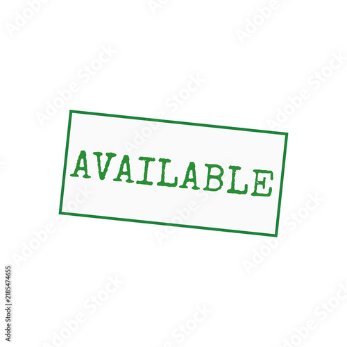 A green rectangular rubber stamp graphic with the word Available in a distressed typewriter font, ideal for business documents and web design