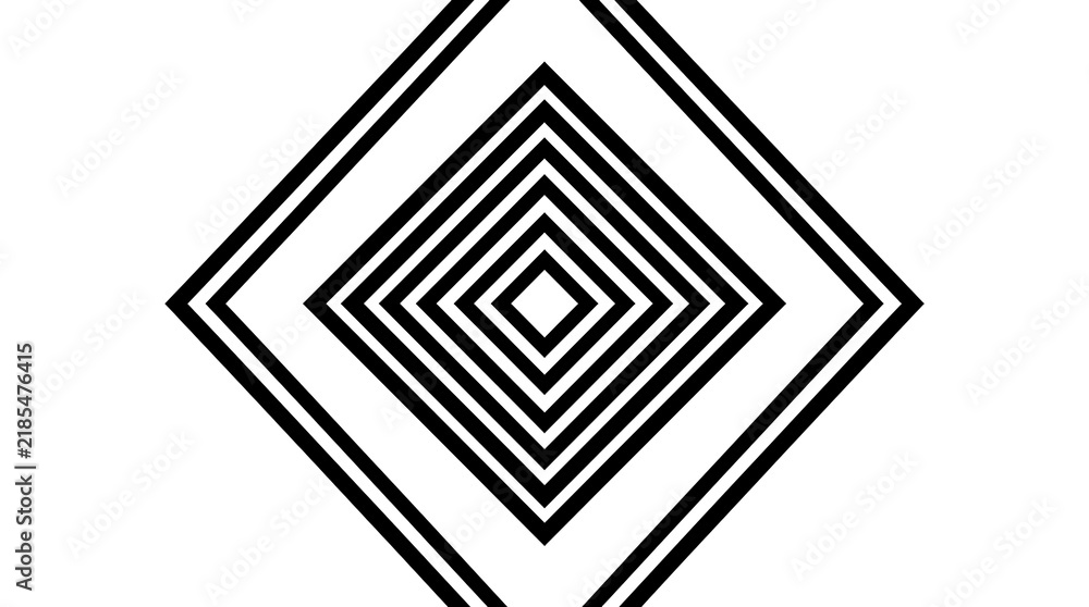 Fototapeta premium Concentric black diamond geometric pattern on white background.