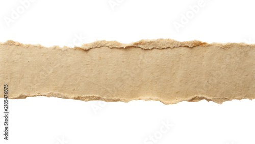 A horizontal strip of torn, textured, light brown paper with ragged, uneven edges, isolated on a white background, use as a vintage border, frame, or decorative isolated on a transparent background