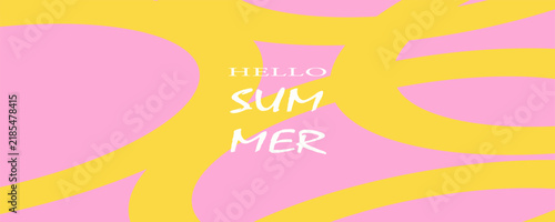 Summer horizontal abstract background with bright yellow hand drawn lines. Modern art minimalist style design template for sales, horizontal poster, header, cover, social media, fashion ads