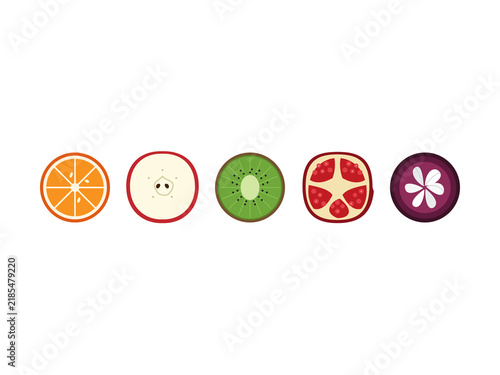 Colorful round fruit slices flat vector design set