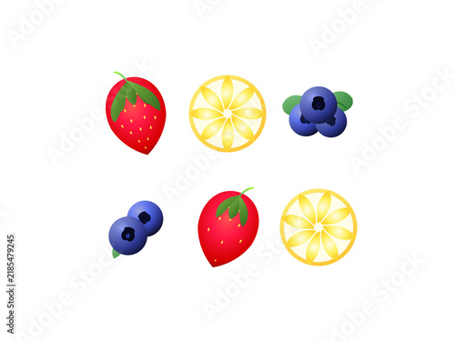 Colorful vector set of sweet berries and sliced citrus fruit