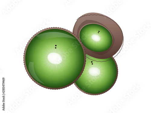 Fresh green kiwi fruit slices vector graphic