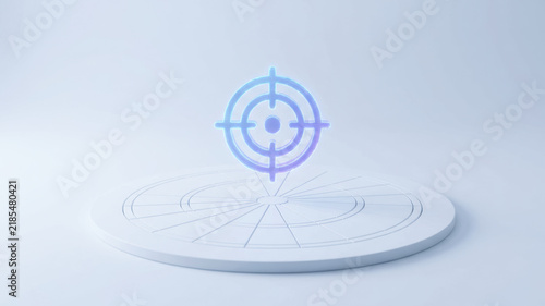 Data driven decision making concept with blue target symbol above circular platform, suggesting precision, strategy and focused planning