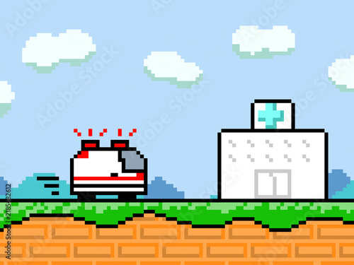 病院へ向かう救急車のドット絵