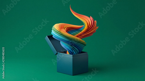 Open box with unfolding idea spiral