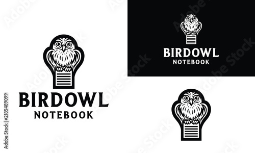 Cute and tidy owl holding notebook vector logo